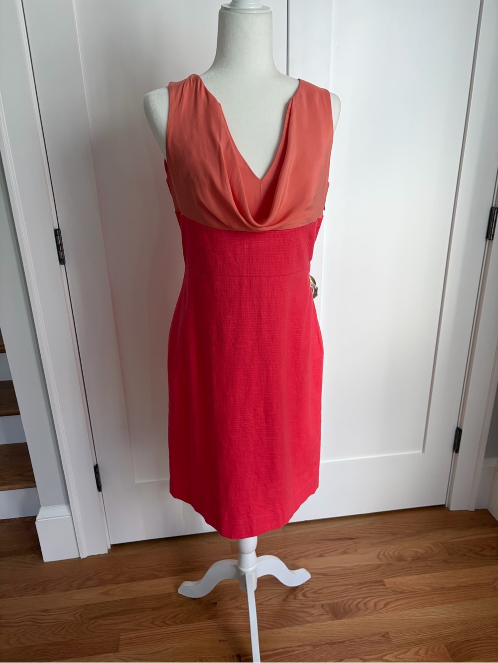 J. Crew Sleeveless Coral/Melon Two-Tone Draped Neck Dress